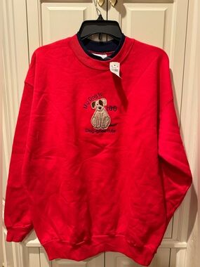 My Dog is Too Dog-Gone Cute Embroidered Bright Red Crewneck Sweatshirt- Adult L